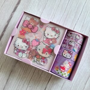 Cute Kitty Washi Tape Set 4 Rolls, 2 Stickers Decorative Masking Tapes for Arts, DIY Crafts, Journals, Planners, Scrapbook, Wrapping - Multicolor
