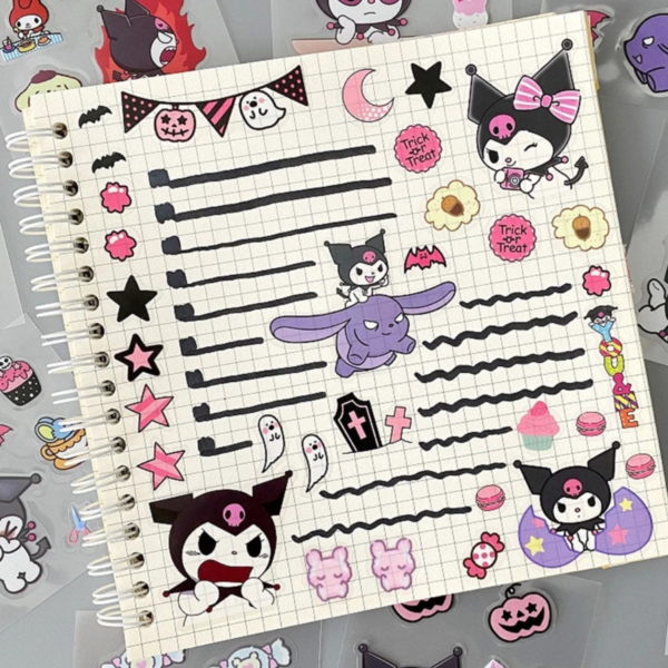 25 Sheets Sanrio Self-Adhesive Stickers Set – Kuromi | Cute Kawaii Cartoon Waterproof Stickers for Journals, Laptops, Scrapbooks, DIY Art & Crafts